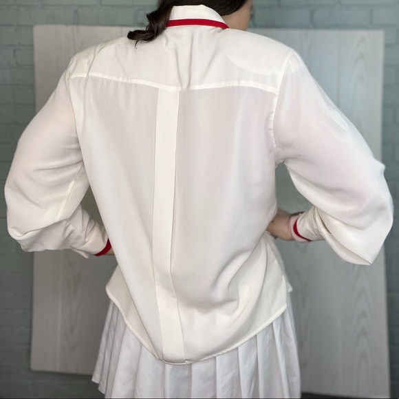 Vintage Collared Button Up Shirt Off-White with Red Accents Size 10 - Picture 3 of 10